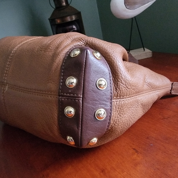 Michael Kors Joplin Satchel in Tan & Brown Leather with Gold-tone Hardware - Picture 8 of 16